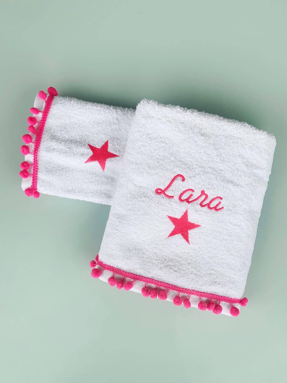 Set Asciugamani Personalizzati Stella Rosa Fluo per Bambini